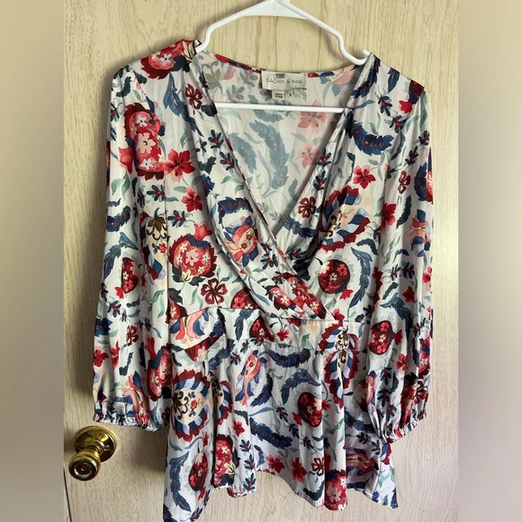 Sachin & Babi Multi Bloom Wrap Blouse Floral Sz 6 - Picture 1 of 13